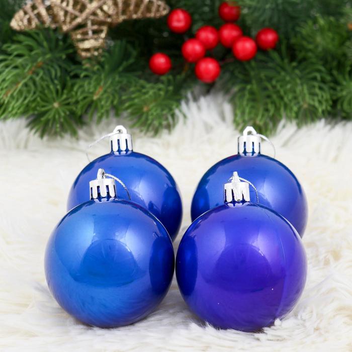 Ёлочные игрушки «Глянец», шары новогодние, набор 4 шт., d=6 см, синий - Фото 1