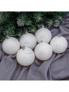 Ёлочные игрушки «Блестящая дымка», шары новогодние, d=8 см, 6 шт., белый - Фото 3