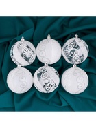 Ёлочные игрушки «Ажурные завитки», шары новогодние, набор 6 шт., d=8 см, белый - Фото 5