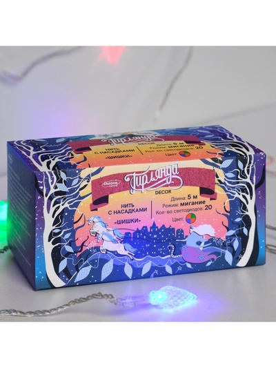 Гирлянда «Нить» 5 м с насадками «Шишки», IP20, прозрачная нить, 20 LED, свечение мульти (RG/RB), мигание, 220 В