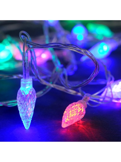 Гирлянда «Нить» 5 м с насадками «Шишки», IP20, прозрачная нить, 20 LED, свечение мульти (RG/RB), мигание, 220 В