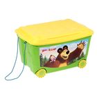Ящик для игрушек с аппликацией "Маша и Медведь" на колёсиках, с крышкой, 50 л, цвет зелёный - Фото 1