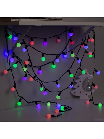 Гирлянда «Нить» 10 м с насадками «Шарики 2.5 см», IP44, тёмная нить, 100 LED, свечение мульти (RG/RB), мигание, 220 В