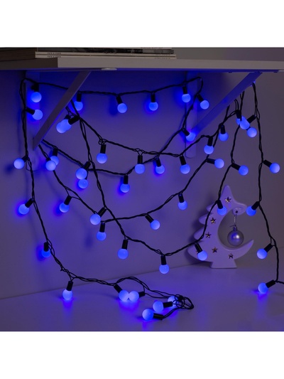 Гирлянда «Нить» 10 м с насадками «Шарики 2.5 см», IP44, тёмная нить, 100 LED, свечение синее, 8 режимов, 220 В
