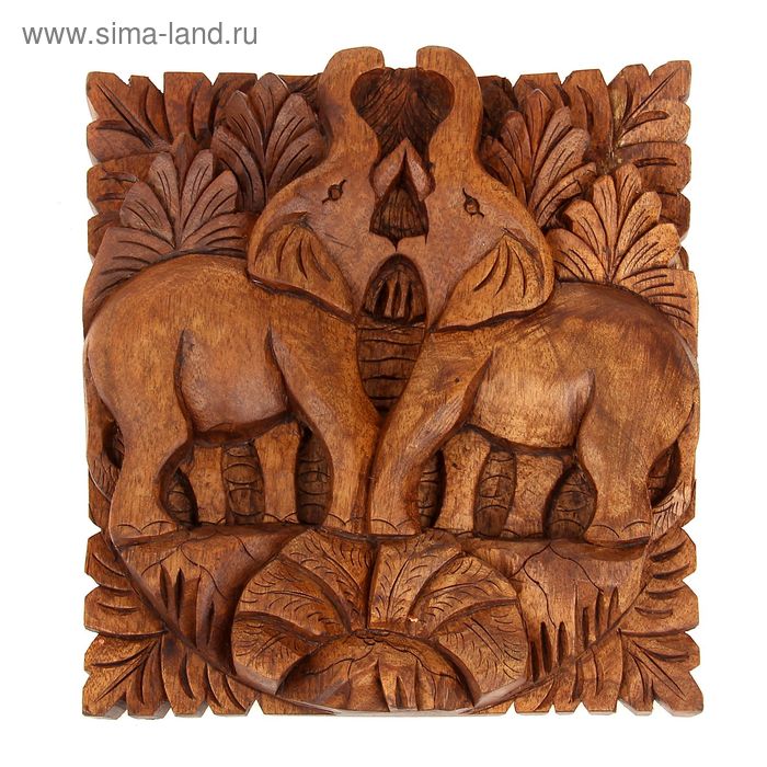 Панно декоративное "Два слона" коричневый цвет 18х18х3 см - Фото 1