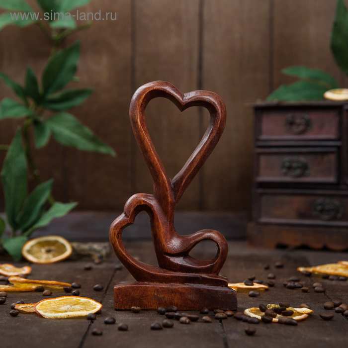Сувенир дерево "Два сердца" коричневый цвет 20х10х3 см - Фото 1