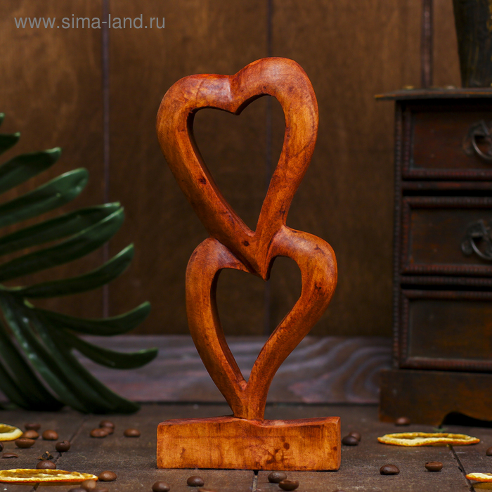 Сувенир «Два сердца», 20×9×3 см, дерево, цвет коричневый - Фото 1