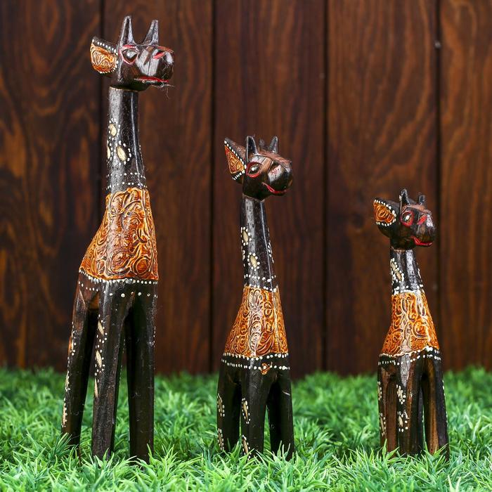 Сувенир дерево (набор 3 шт) "Жирафы" 24х10х5 см - Фото 1