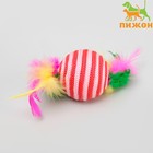 Шар-погремушка с перьями двухцветный, 4,5 см, красный/розовый - фото 2090872