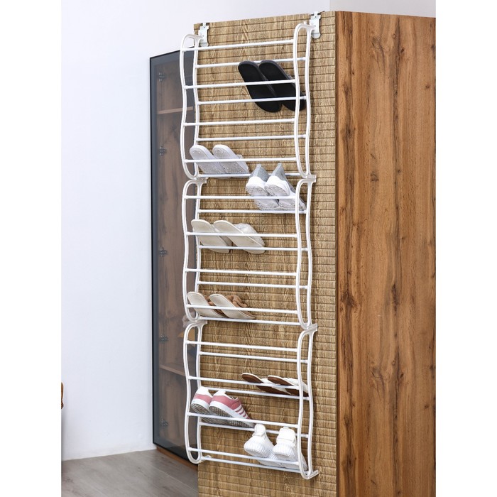 Обувница надверная, 12 ярусов (на 36 пар обуви), 50×18×183 см, цвет белый - Фото 1