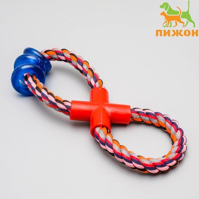 Игрушка тренировочная канатная «Восьмёрка с кольцами», до 25 см, до 140 г, микс цветов