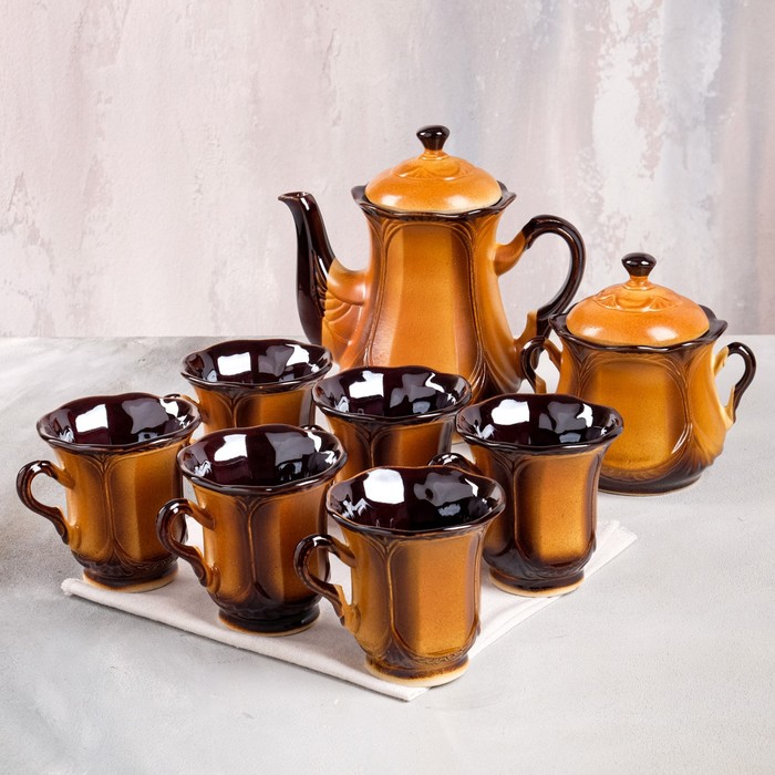 Чайный сервиз "Ажур", 8 предметов, коричневый, 1/0.6/0.2 л - Фото 1