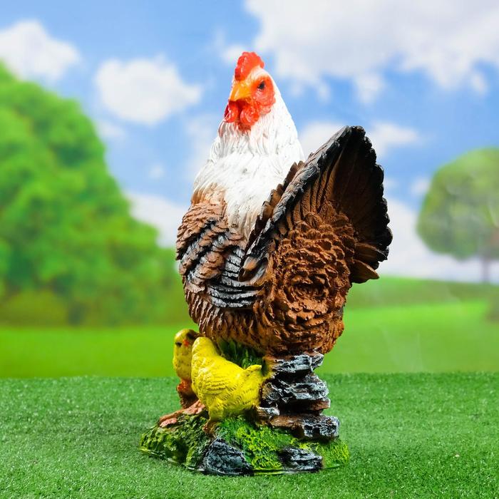 Садовая фигура "Курица с цыплятами" большая 30х17х42см - фото 1911191413