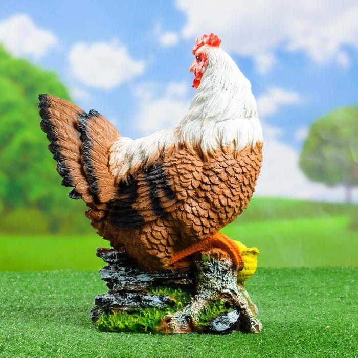 Садовая фигура "Курица с цыплятами" большая 30х17х42см - фото 1911191414