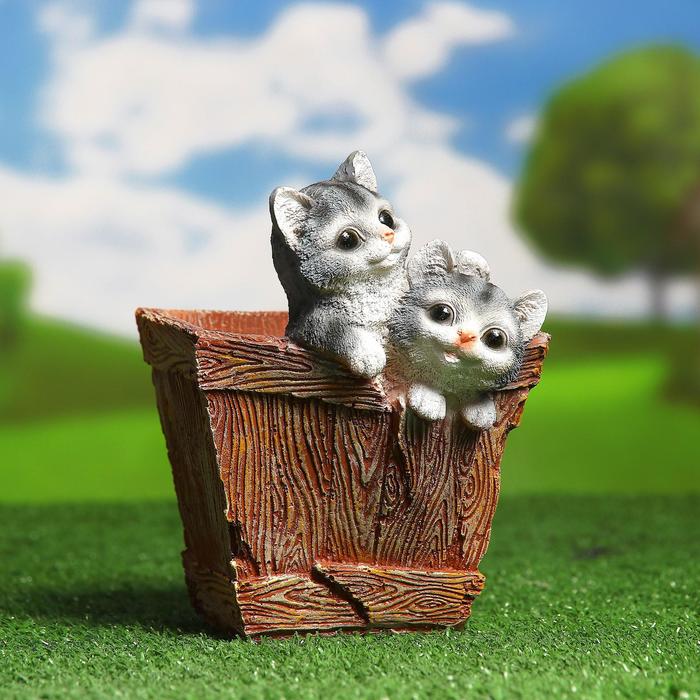 Фигурное кашпо "Ящик с котятами" 16х18х20см - Фото 1