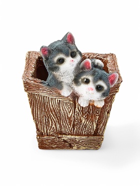 Фигурное кашпо "Ящик с котятами" Н-21см, D-13см