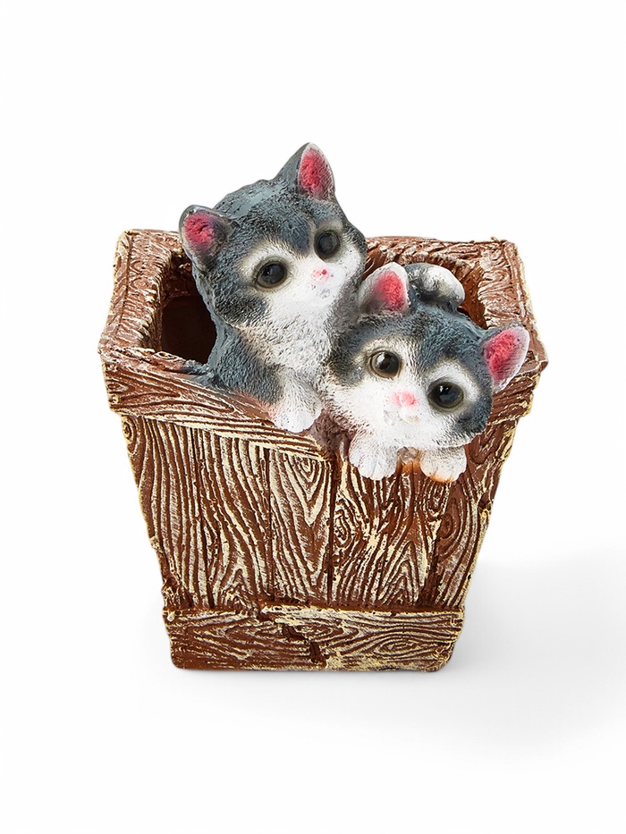 Декоративное кашпо для цветов «Ящик с котятами», 1.3 л, 16×18×20 см, полистоун - Фото 1