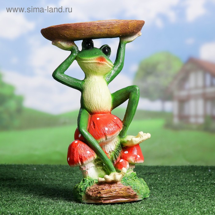 Садовая фигура - поилка из полистоуна «Лягушка с подносом», 20×22×36 см - Фото 1