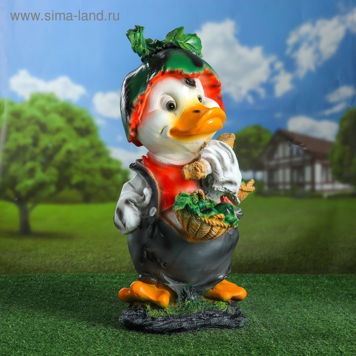 Садовая фигура из полистоуна «Утёнок с арбузом», 25×28×55 см - Фото 1