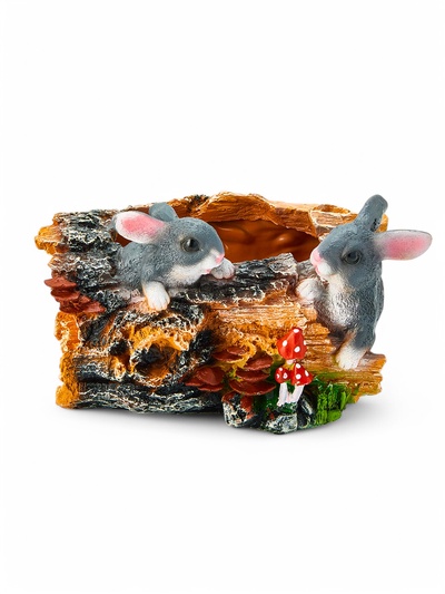 Фигурное кашпо для цветов «Пень с зайцами», 29×19×17 см, полистоун