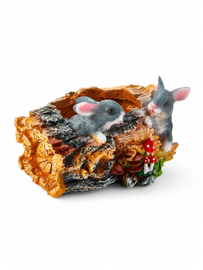 Декоративное кашпо для цветов «Пень с зайцами», 29×19×17 см, полистоун