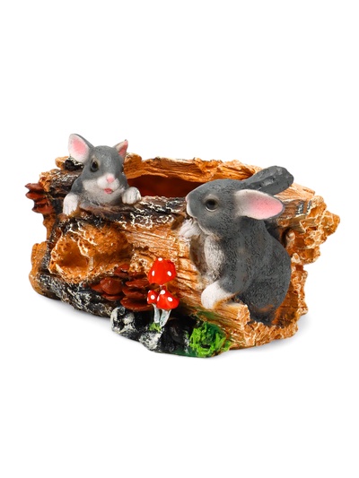 Декоративное кашпо для цветов «Пень с зайцами», 29×19×17 см, полистоун