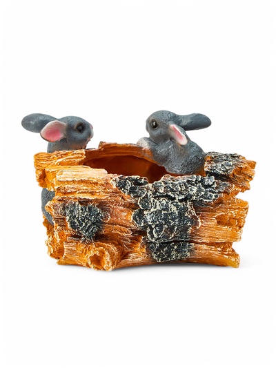 Декоративное кашпо для цветов «Пень с зайцами», 29×19×17 см, полистоун