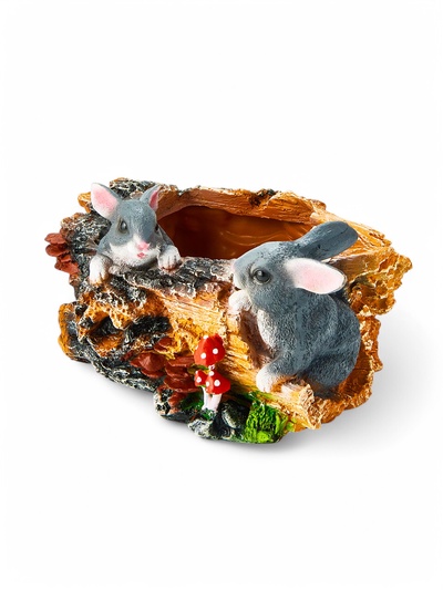 Декоративное кашпо для цветов «Пень с зайцами», 29×19×17 см, полистоун