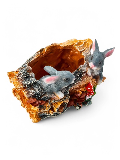 Декоративное кашпо для цветов «Пень с зайцами», 29×19×17 см, полистоун