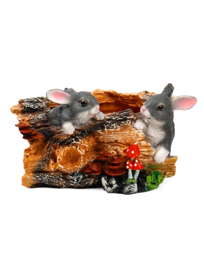 Декоративное кашпо для цветов «Пень с зайцами», 29×19×17 см, полистоун