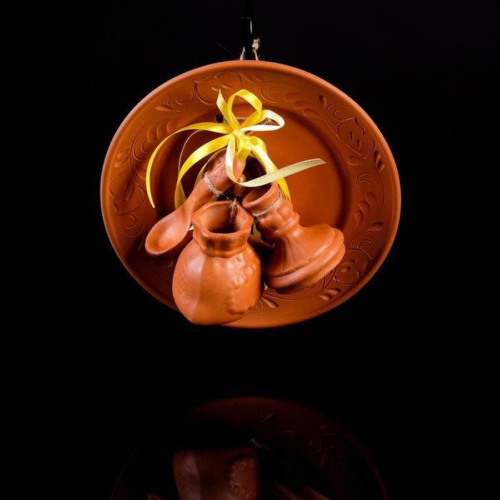 Оберег "Тарелка гончарная", ленты, красная глина, 21.5 см, микс - Фото 1