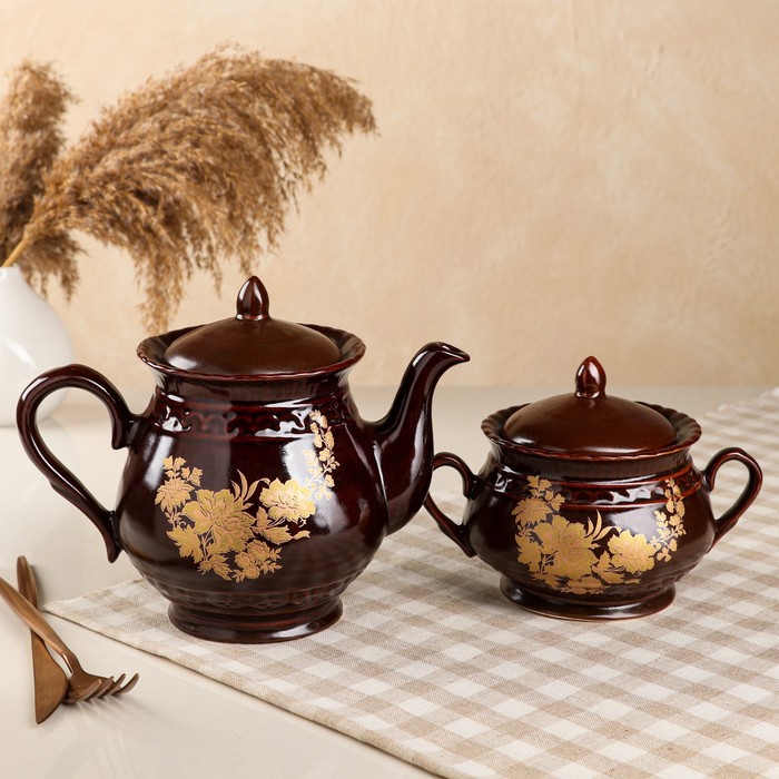 Чайный набор "Витязь", деколь, 2 предмета: чайник 1.2 л, сахарница 0.7 л - Фото 1