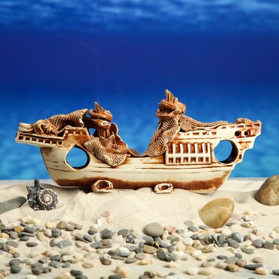 Декорация для аквариума "Корабль длинный", 31 х 8 х 13 см, микс