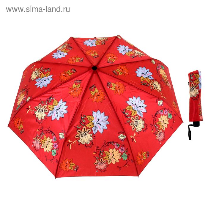 Зонт автоматический "Русские мотивы", R=51см, цвет красный