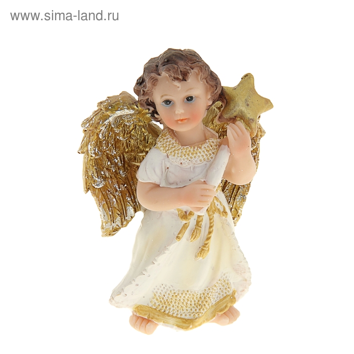 Сувенир полистоун "Ангелочек с золотой звёздочкой" 10х7х4,3 см - Фото 1