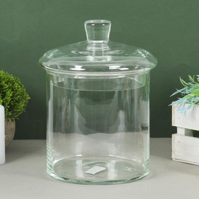 Ваза «Трубка 146», с крышкой, малая, 2.5 л, d=14 см, h=15 см (с крышкой h=20 см), стекло, прозрачная