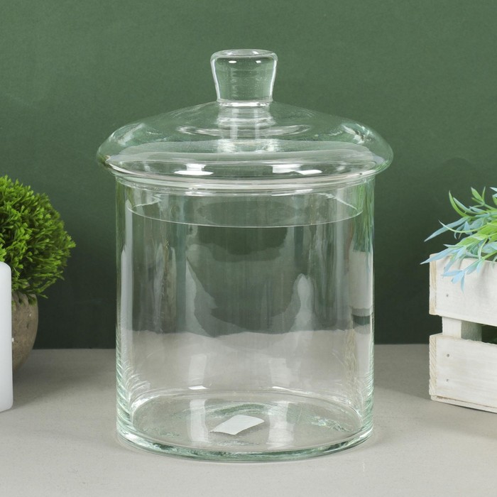 Ваза «Трубка 146», с крышкой, малая, 2.5 л, d=14 см, h=15 см (с крышкой h=20 см), стекло, прозрачная - Фото 1