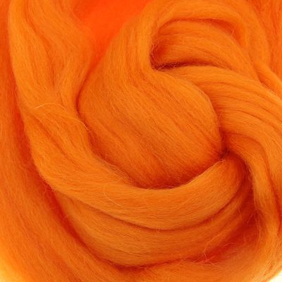 Гребенная лента 100% полутонкая шерсть 100гр (0491, ярко-оранжевый)
