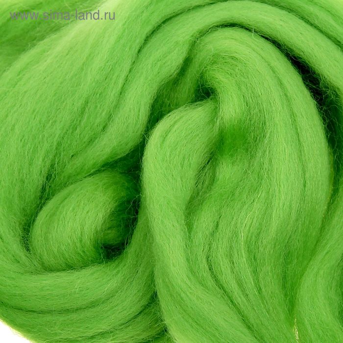 Шерсть для валяния 100% полутонкая шерсть 100гр (3298, яркий салат) - Фото 1