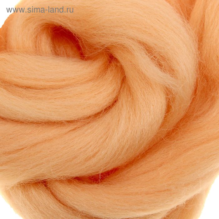 Шерсть для валяния 100% полутонкая шерсть 100гр (2862, персик) - Фото 1