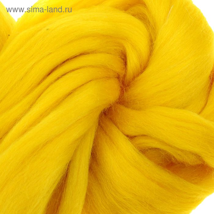 Шерсть для валяния 100% полутонкая шерсть 100гр (0596, желтый) - Фото 1