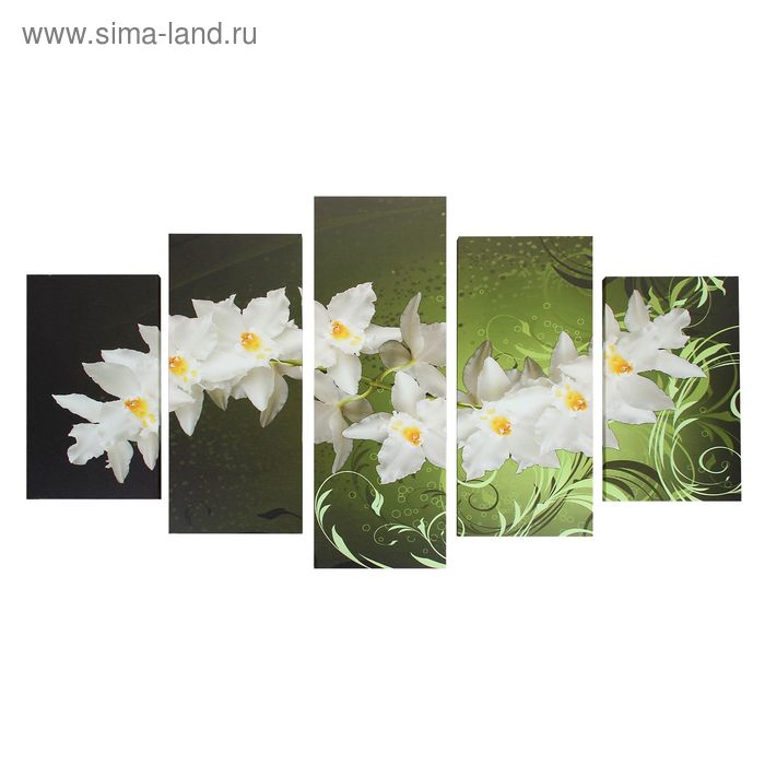 Картина модульная на подрамнике "Белый гладиолус на зеленом фоне" 75х135см - Фото 1