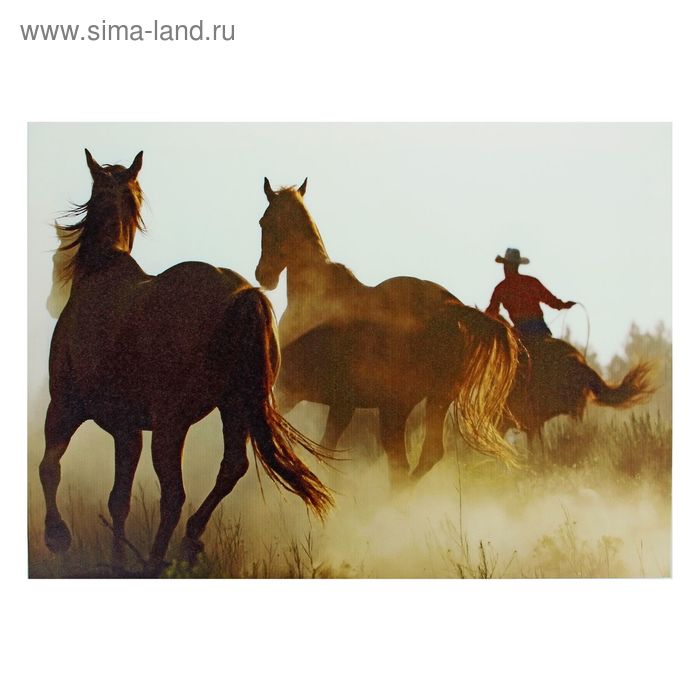 Холст "Лошади и ковбой" 50*70см - Фото 1