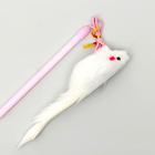 Дразнилка-удочка с белой мышью, палочка микс цветов - Фото 2