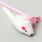 Дразнилка-удочка с белой мышью, палочка микс цветов - Фото 3