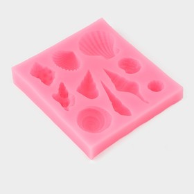 Молд для заливки «Ракушки», силикон, 10 ячеек, 7.7×7×1.5 см, розовый