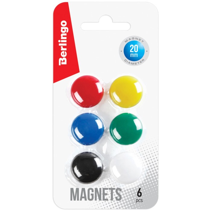 Магниты для досок Berlingo, 20 мм, 6 штук, 5 цветов, МИКС