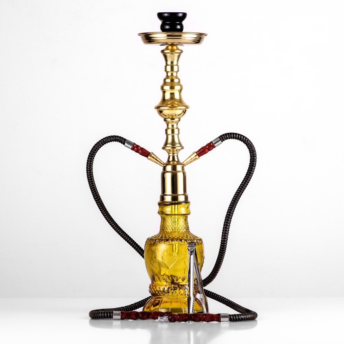 Кальян "Цедра лимона", 58 см, 2 трубки, колба-ваза жёлтая, шахта под золото - Фото 1