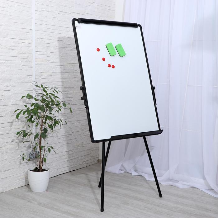 Флипчарт магнитно-маркерный, Calligrata, 70×100 см, регулируется по высоте, рамка черная, 2 губки, 4 магнита - Фото 1