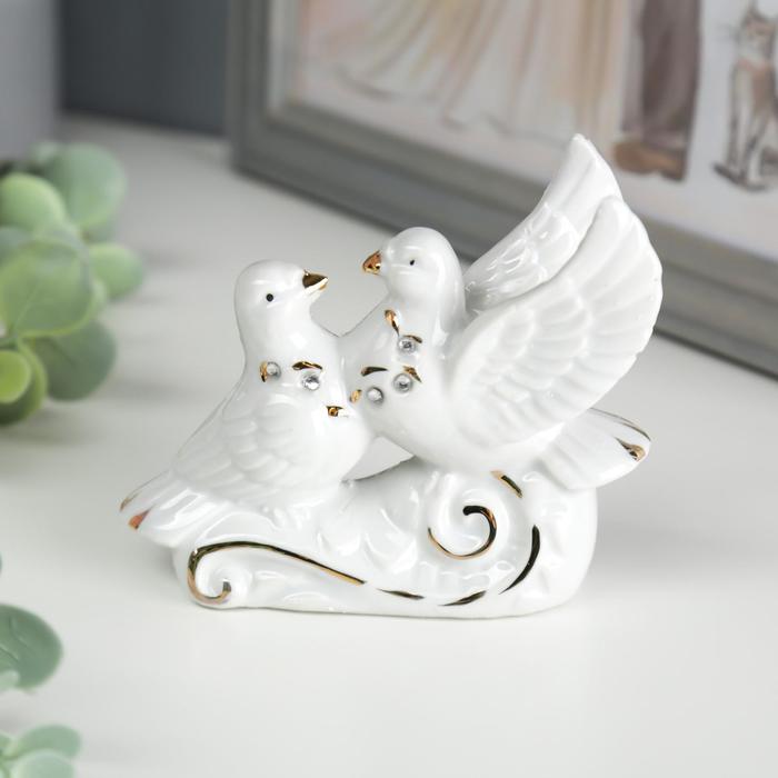 Фигурка керамика «2 голубя воркуют», со стразами, 3.5×9.7×8.5 см